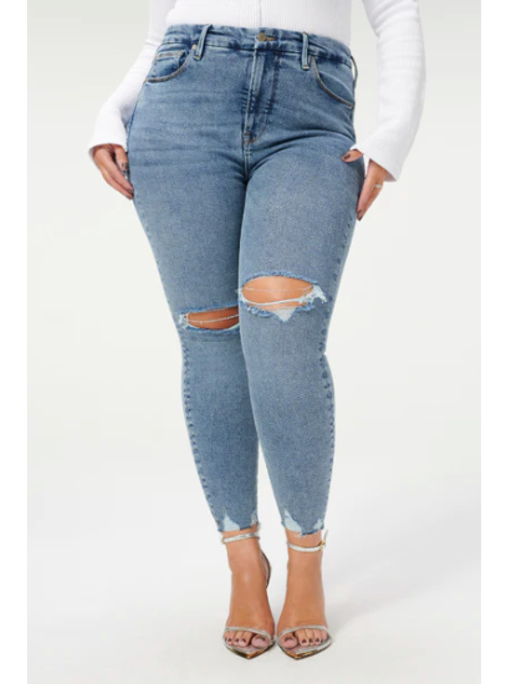 GOOD AMERICAN NWT Evereve Good Waist Crop Denim Jean in Blue799 // 12